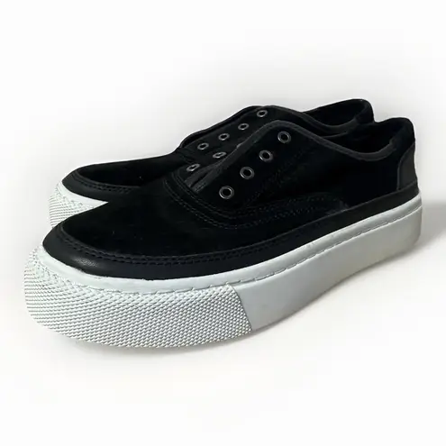 AllSaints Womens 37 Black Suede Slip On Platform Sneakers Casual Streetwear Shoe Size 6.5