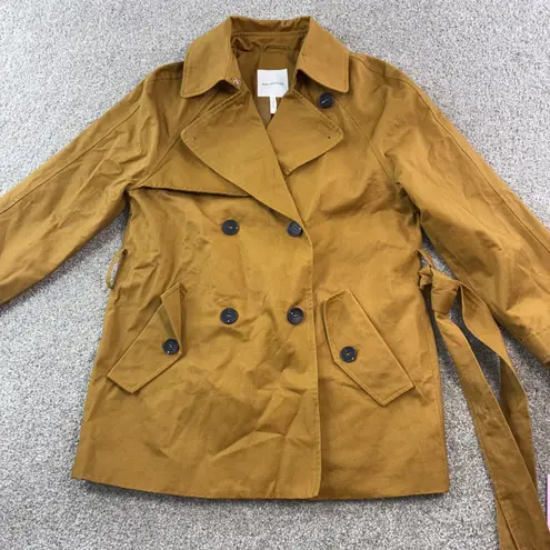 Avec Les Filles Women Small Mustard Yellow Double Breasted Trench Coat Belted