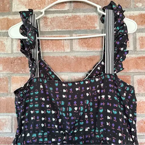 Anna Sui Anthropologie Silk Blend Mini Dress Women’s 8 Black Print