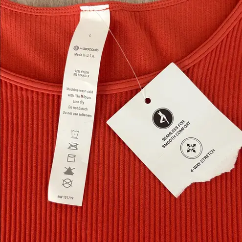 New Avocado Ribbed Seamless Long Sleeve Crewneck Active Top Large Burnt Orange
