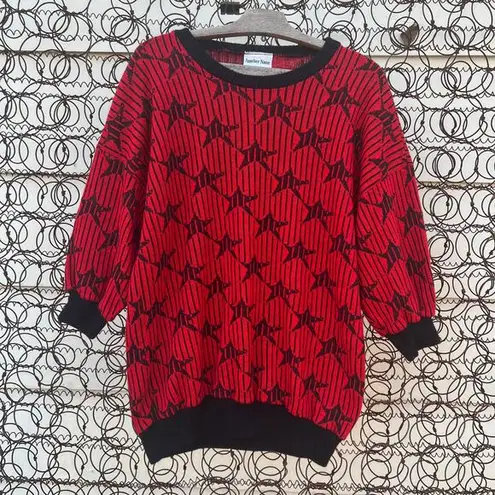 Vintage 90s Another Name Red and Black Star Knit Sweater Size XL