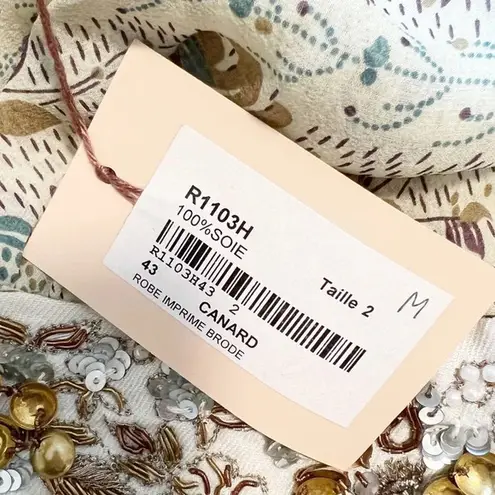 Sandro NWT Robe Imprime Brode Beaded Silk Midi Dress size 2