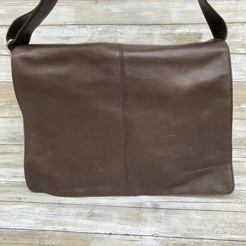 Mori Luggage Leather Messenger Bag Briefcase Brown Large Pockets Career Travel