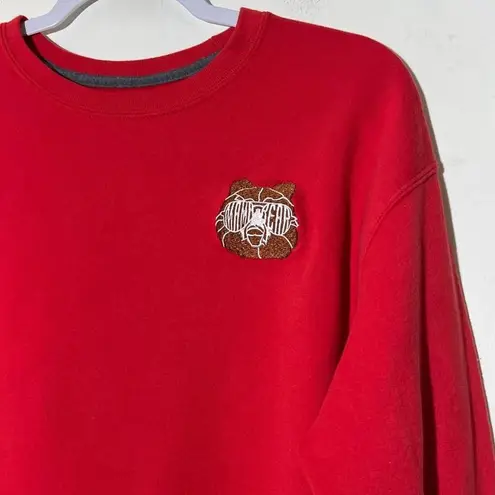 Mama Bear Embroidered Design Crew Neck Red Sweatshirt Size M
