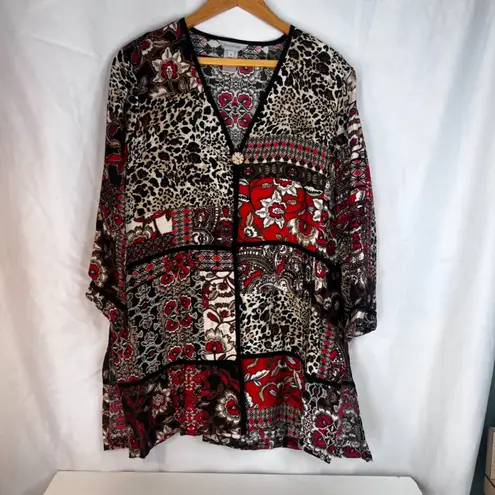 Multiples Maximalist Bold Abstract Vneck One Button Tunic Cardigan Size Medium