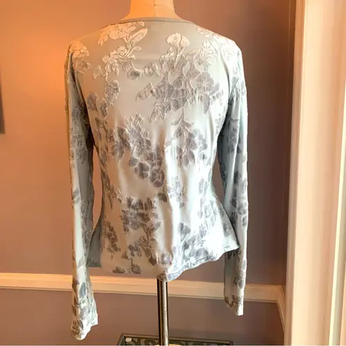 Karen Kane Lifestyle pastel mint green floral cut velvet long sleeve fitted top