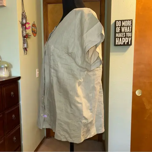 Bosch vintage linen/cotton blend green short sleeve button up shirt size 46 (L)