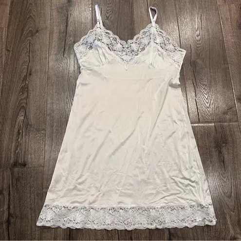 Vintage Women Slip Dress 38 Medium White Satin Lace Made In USA Indie Sleaze
