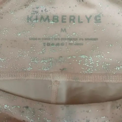 Kimberly Silver Shimmery Light Pink Bra and Leggings Yoga Set Size Medium