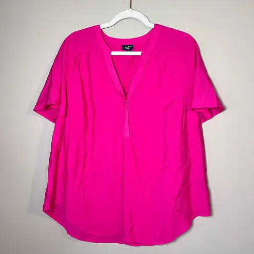 Torrid  Harper Flutter Short Sleeve Split Neck Button Front Blouse Pink 1X thumbnail 2
