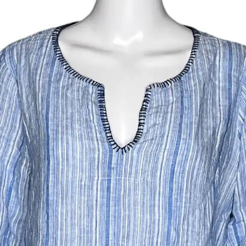 Artisan NY Shirt Womens Large Blue White Stripe Linen Bell Sleeve Boho Peasant