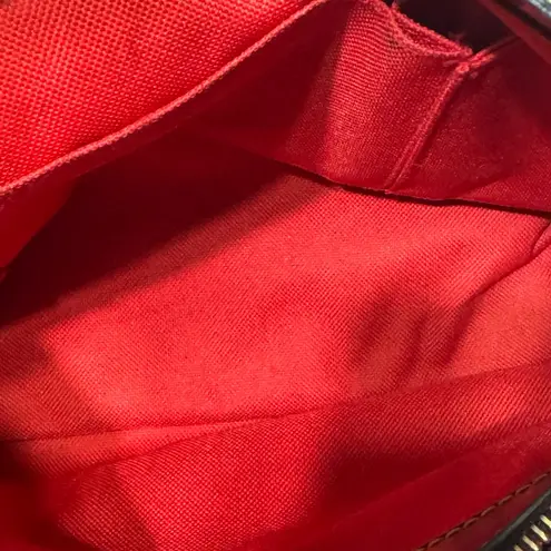 Eric Javits New York Black Patent Leather Satchel Bag with Gold Hardware & Red