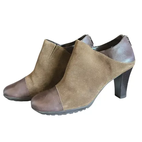 Aerosoles Two-Tone Womens Brown Suede Leather Block Heel Ankle Boots Chic