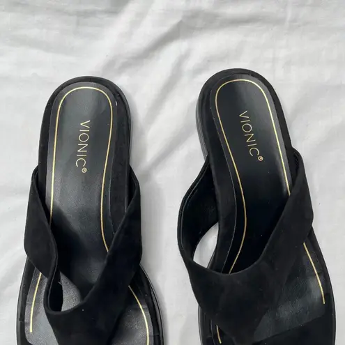 Vionic Womens Black Agave Suede Thong Flip-Flops Sandals Size 9
