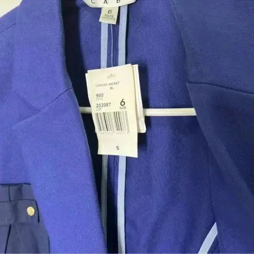 CAbi  Blue Canvas Blazer Gold Button Accents Set Size 6 Skirt 8