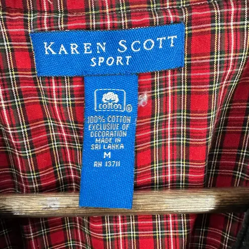 Karen Scott Sport Vest M Black Velvet Plaid Poinsettia Embroidered Christmas Vtg