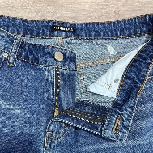 Flamingo Flamingals Ripped Distressed Raw Hem Straight Leg Jeans Women’s Blue Size L 6-8