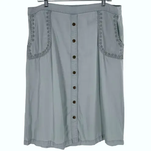 Soft Surroundings Light Blue Chambray A-Line Skirt Embroidered Pockets sz Large