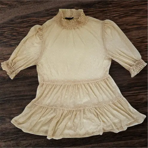 Scobe Cream Swiss Dot Mesh Ruffle Top - Size M