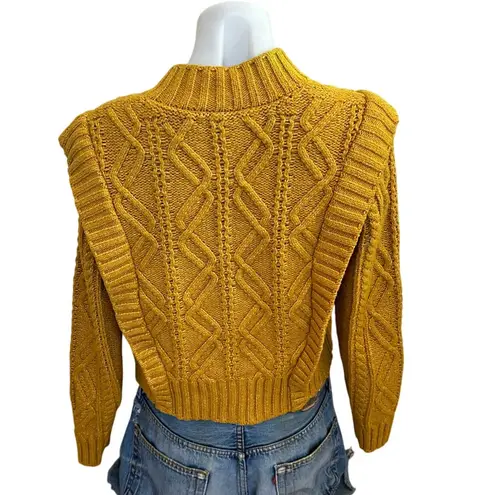Central Park West Mustard Cable Knit Cardigan Sweater LARGE Cottage Prairie $181