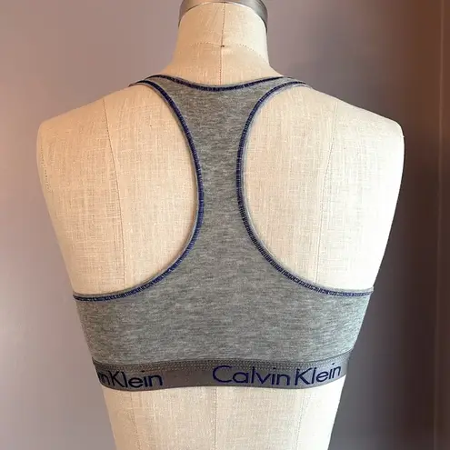 Calvin Klein  heather gray blue trim racer back unlined bralette with logo band - Image 2