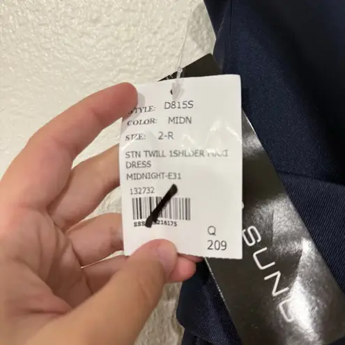 Alfred Sung NWT Draped One Shoulder Satin Maxi Dress Formal Midnight Navy Size 2