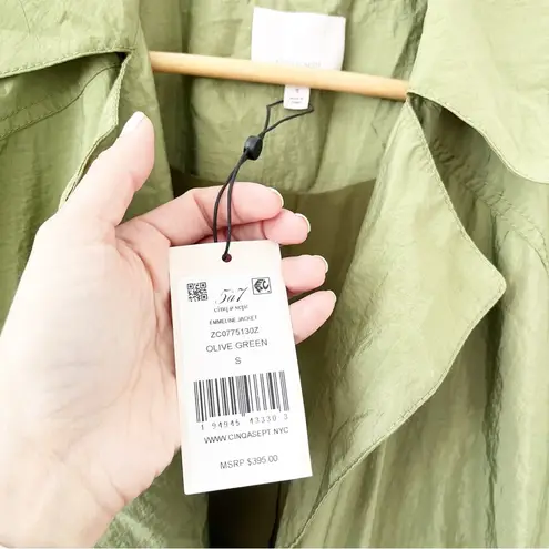 CINQ À SEPT Emeline Ruched Sleeve Jacket in Olive Green