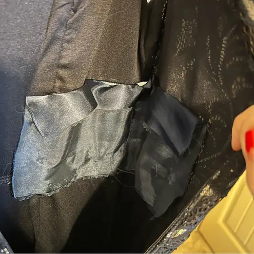 Enfocus Studio Navy and Silver Lace Formal Floor Length Dress