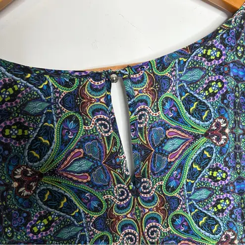 SW3 BESPOKE Silk Dress Cover Up Kaftan Size Small Colorful Paisley Boho Swimsuit Blue