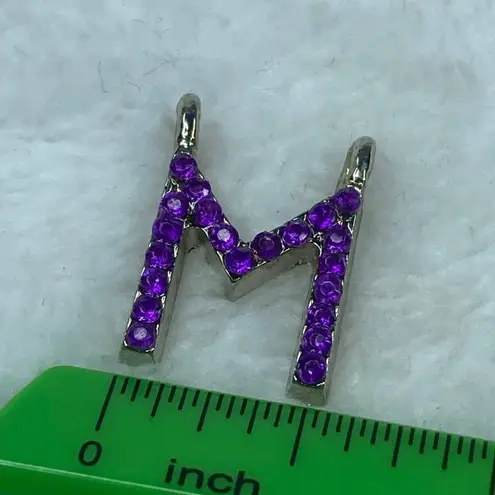 Initial Alphabet Letter M Jewelry Pendant Necklace Charm Purple Rhinestones