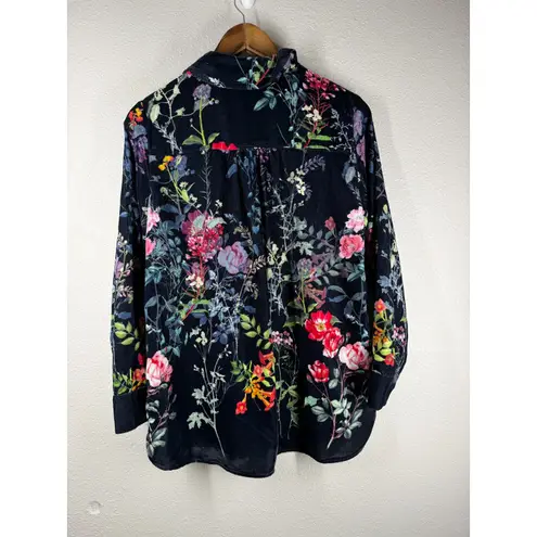Soft Surroundings Womens Velvet Dark Floral Button Up Top Sz PM Boho Cottagecore