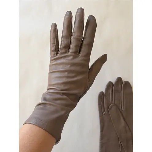 Vintage VTG Lord & Taylor Brown Taupe Silk Lined Leather Gloves Womens 7.5