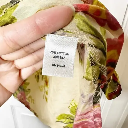 J. JILL XS Petite Floral Silk Blend Popover Blouse Top Roll Tab Sleeve Green Size undefined