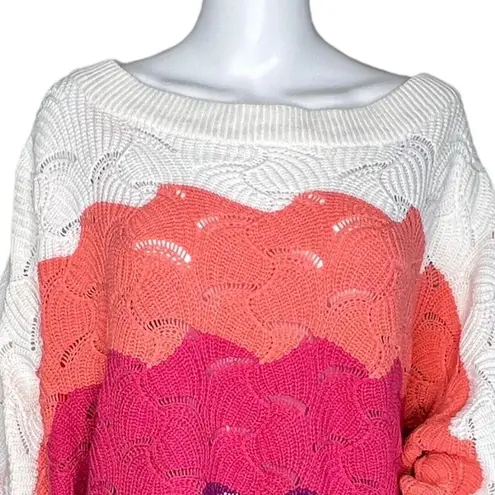 Andree by Unit Sweater Womens Small Boat Neck White Multicolor Stripe Oversized - Image 5