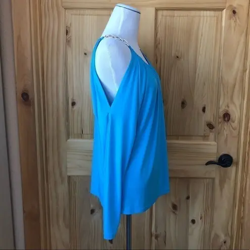 Michael Michael Kors scoop neck cold shoulder chain strap top size large Blue