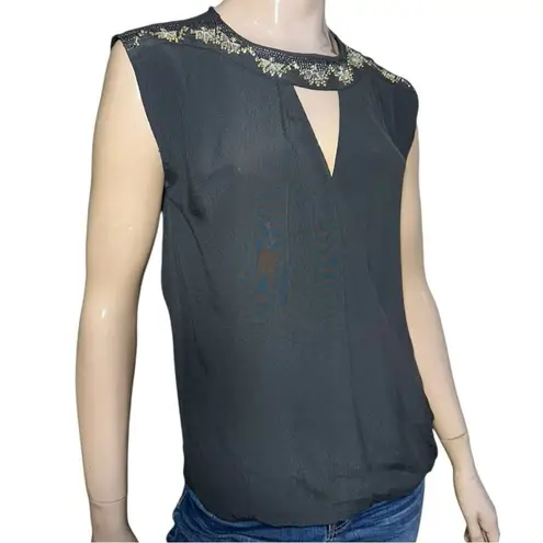 Oasis NWT 8 Gray Rhinestone Embellished Neck Shoulder Surplice Sleeveless Top
