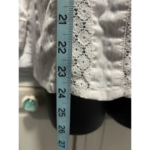 Christopher & Banks 3/4 Sleeve White Button Up Lace Striped Size XL - Image 3