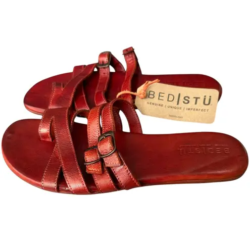 BED STÜ Hilda Red Leather Sandals Buckle Straps Size 9.5 Gladiator Boho Slides