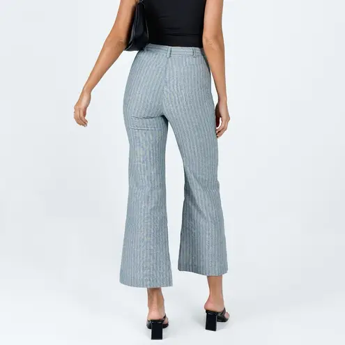 Princess Polly  Rach Striped Linen Blend Flare Leg Crop Pants Teal Grey 8