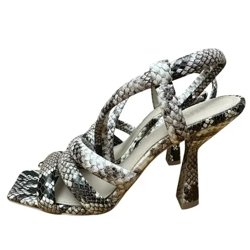 MERCEDES CASTILLO Sz 7 37 Snakeskin Emboss Leather Asymmetric Slingback Sandals Black