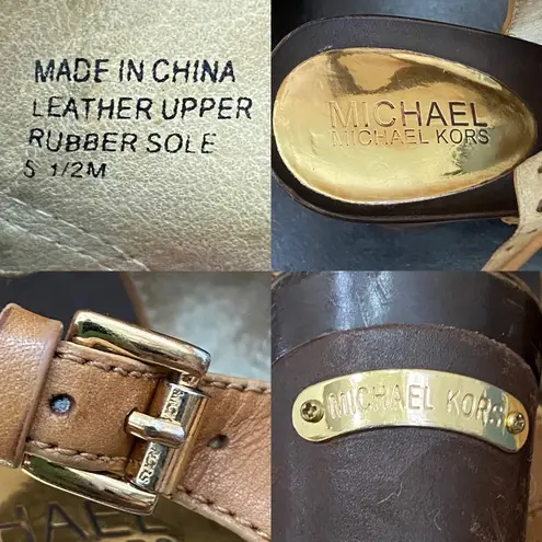 Michael Kors MICHAEL  “Harlow” Cognac Woven Leather Platform Wedge Sandals 5.5