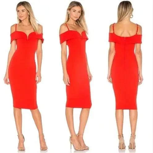 Nookie Noookie Bold Red Off-Shoulder Fitted Sheath Dress Spaghetti Strap Size Small