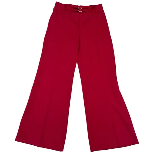 Vintage Disco Wide Leg Pants Size 15/16 Sheer Lace Flare High Waist, Maroon Red