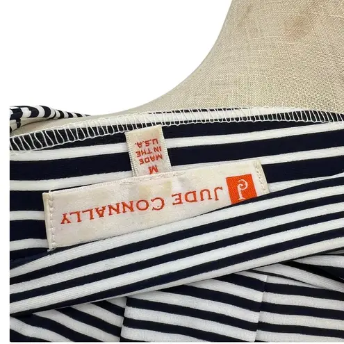 Jude Connally Striped Dress Short Sleeve White Navy Blue Size Medium
