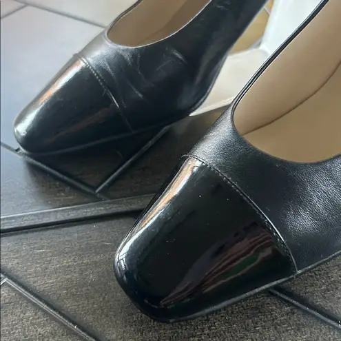 Etienne Aigner Strada ladies black leather pumps size 8 M old money preppy emo