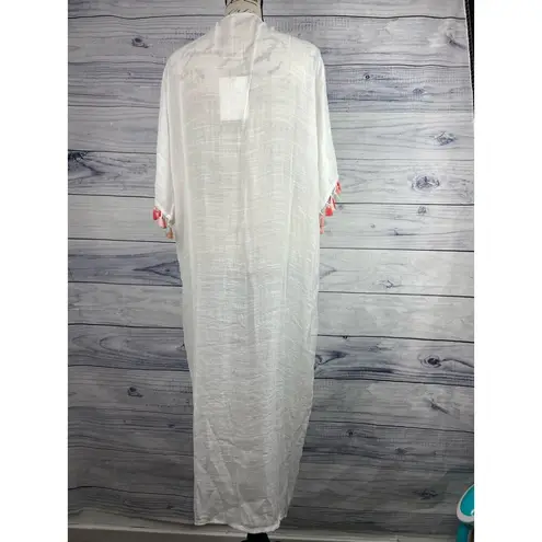 Rebellion Again Duster Cover Up Women XS Colorful Crochet Tassel Sheer Beach NWT White