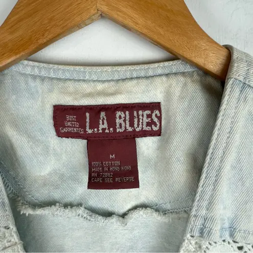 L.A. Blues Vtg Denim Button Up Puff Sleeve Top Sz Medium Lace Cottagecore