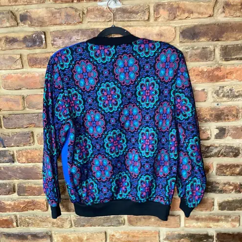 Vintage Blue Cape Cod Sportswear  Purple Floral Long Sleeve Knit Top Size Medium