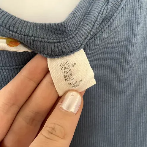 C&C California short sleeved blue ribbed shirt summer top cotton modal size S