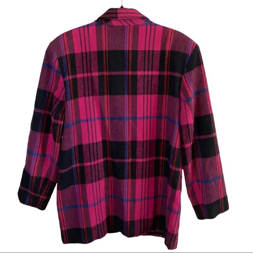 VTG Private Eye Wool Blend Pink Black Blue Plaid Blazer